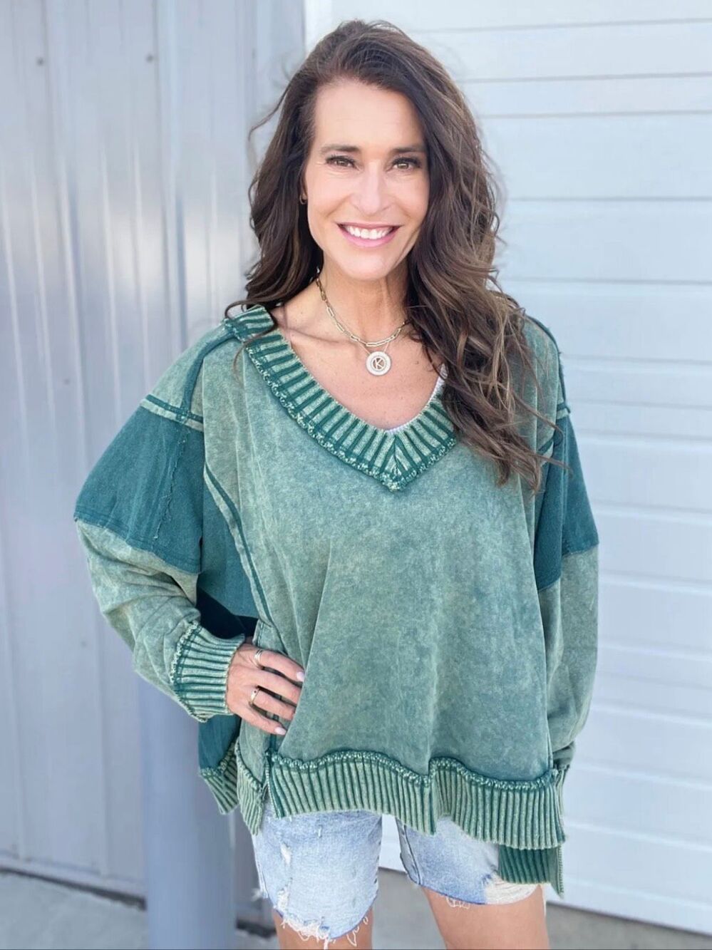 Oli & Hali Time For Comfort Oversized Terry Knit V-Neck